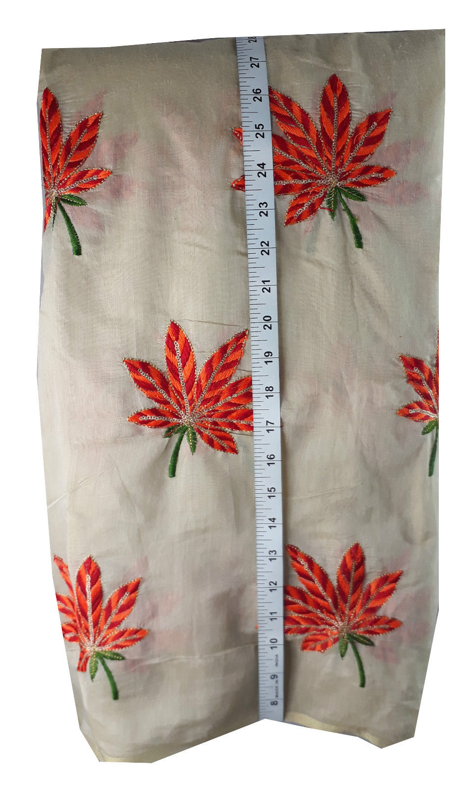 buy dress fabric online india embroidery designs dress material online Chanderi Cotton Cream, Orange, Gold, Green 43 inches Wide 1773