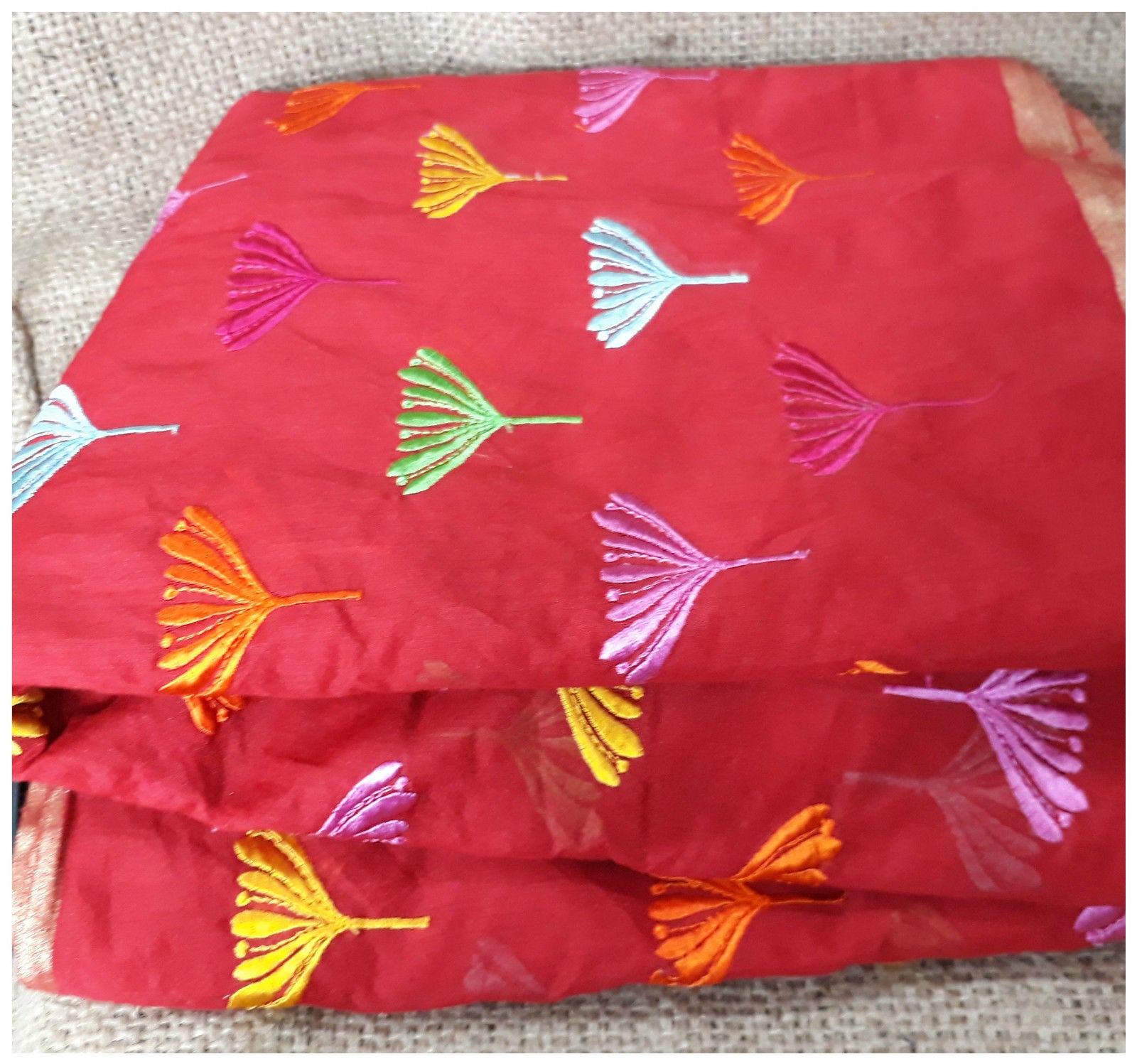 kurti fabric online india fabric embroidery designs Chanderi Cotton Red 43 inches Wide _Red