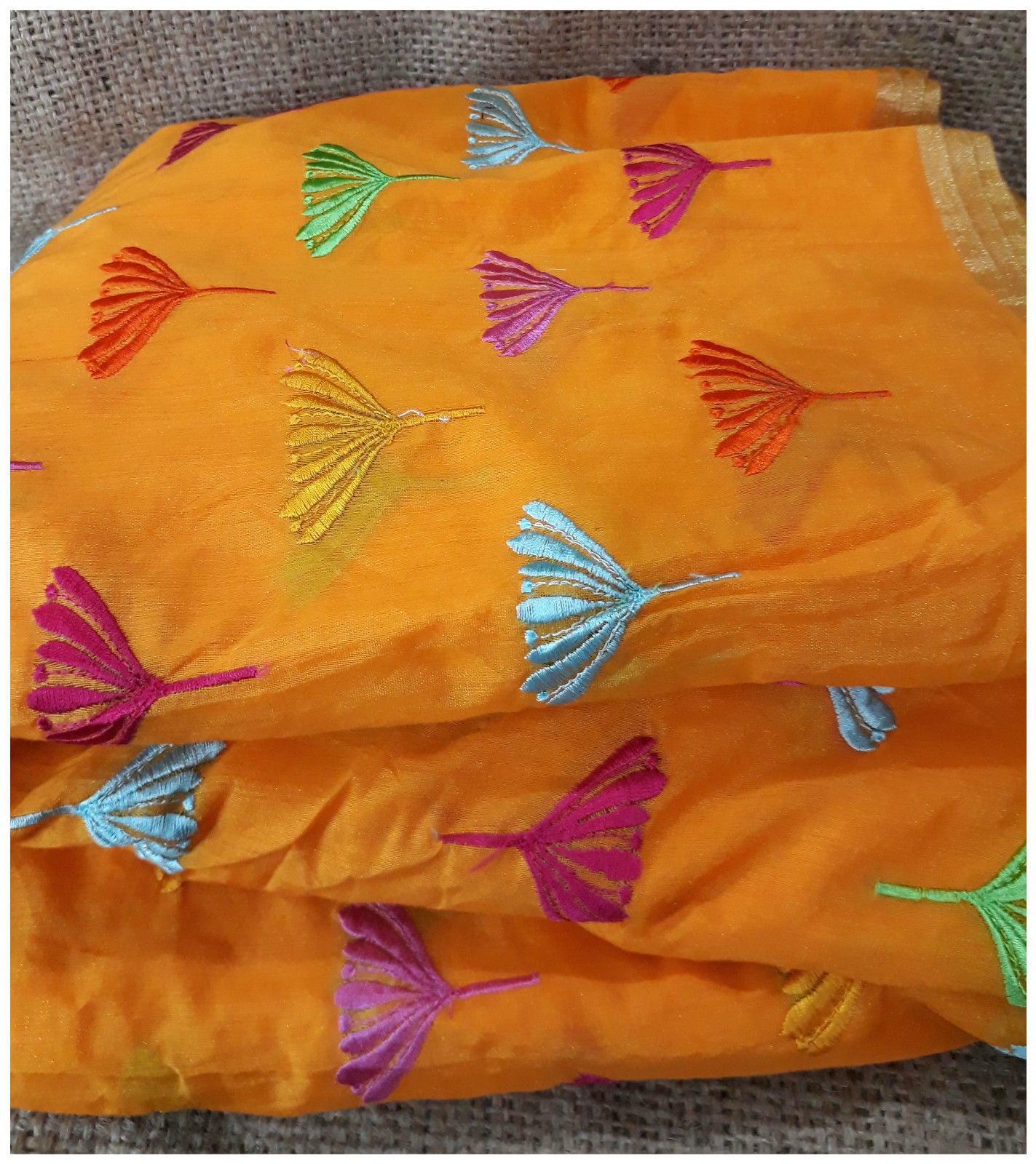 running material clothing online online fabric store india Embroidery Chanderi Cotton Orange 43 inches Wide ange