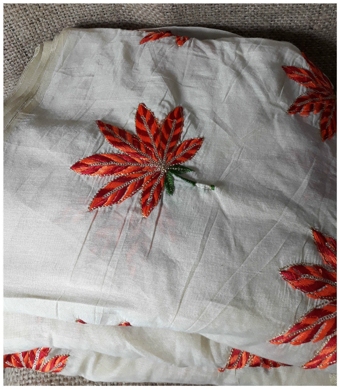 churidar running material online shopping embroidery designs dress material online Chanderi Cotton Cream, Orange, Gold, Green 43 inches Wide 1773