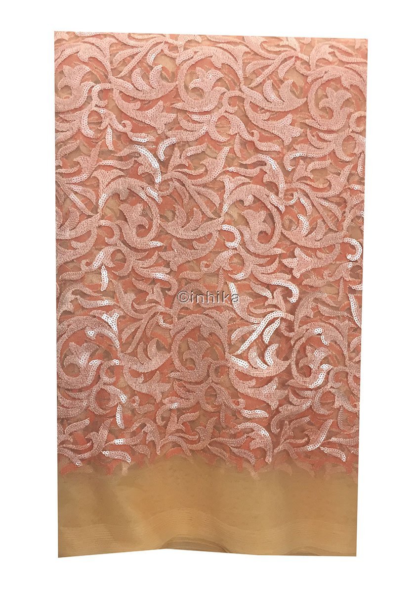 buy fabric online wholesale india dress materials online shopping Embroidery, Sequins Net, Mesh, Tulle Peach Orange 44 inches Wide 9213