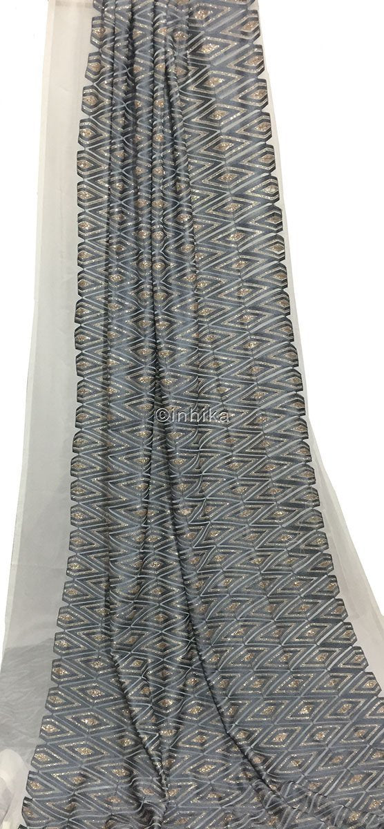 embroidery fabric embroidery fabric Georgette Off White, Bluish Grey, Gold 46 inches Wide 9193