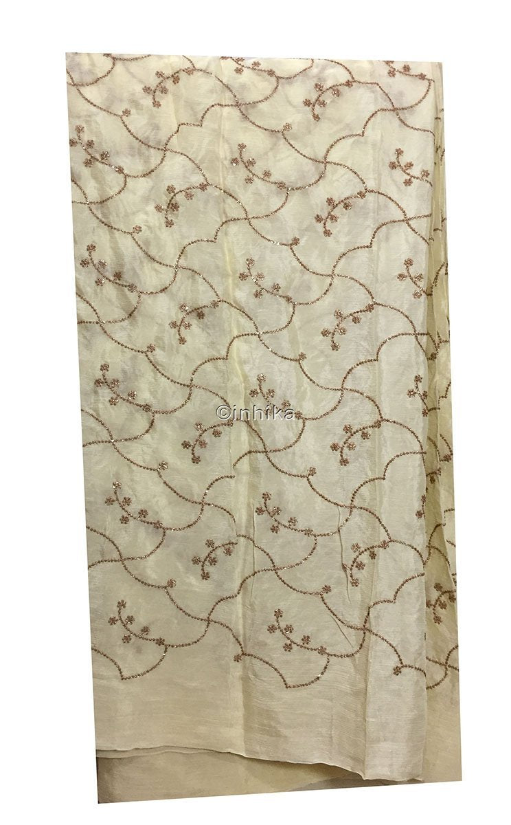 cheap fabric online india ethnic material online shop Embroidery Chiffon Lightest Yellow, Gold 42 inches Wide 9191
