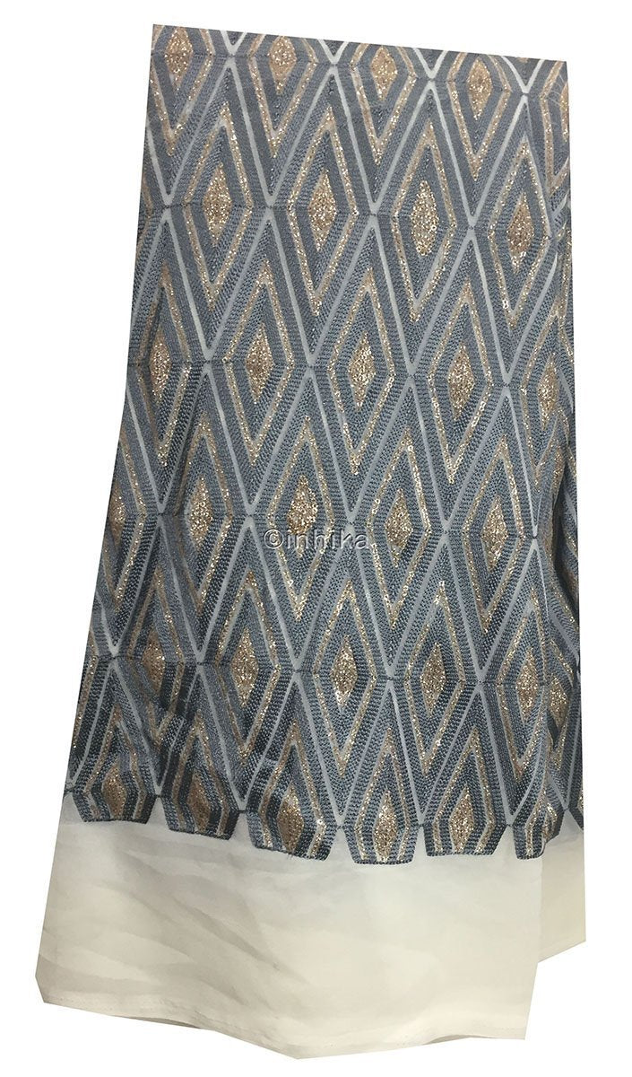 embroidery fabric online embroidery fabric Georgette Off White, Bluish Grey, Gold 46 inches Wide 9193