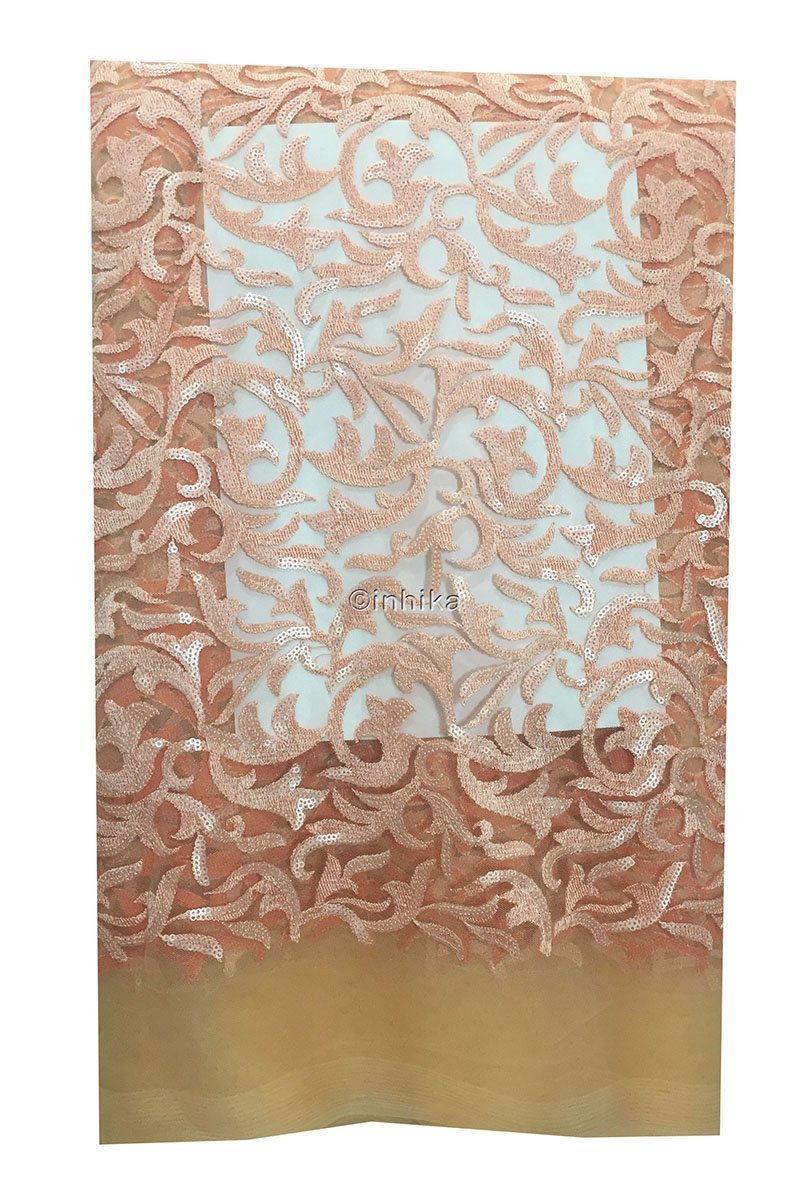 indian embroidery fabric dress materials online shopping Embroidery, Sequins Net, Mesh, Tulle Peach Orange 44 inches Wide 9213