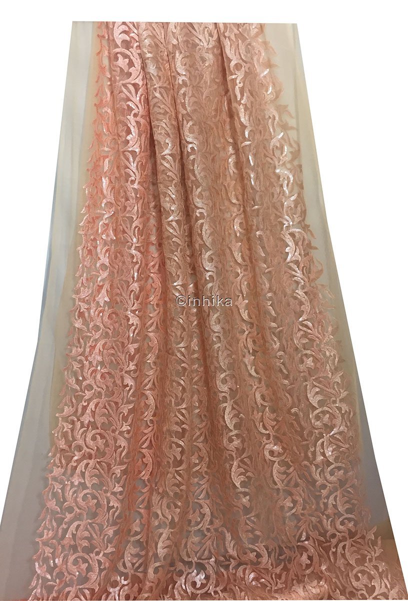 embroidery laces online dress materials online shopping Embroidery, Sequins Net, Mesh, Tulle Peach Orange 44 inches Wide 9213