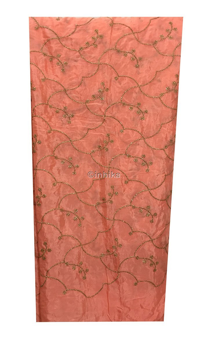 buy embroidery material online india buy fabric material online india Embroidery Chiffon Peach, Gold 42 inches Wide 9197