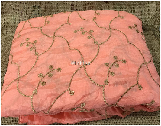 stitching material online buy fabric material online india Embroidery Chiffon Peach, Gold 42 inches Wide 9197