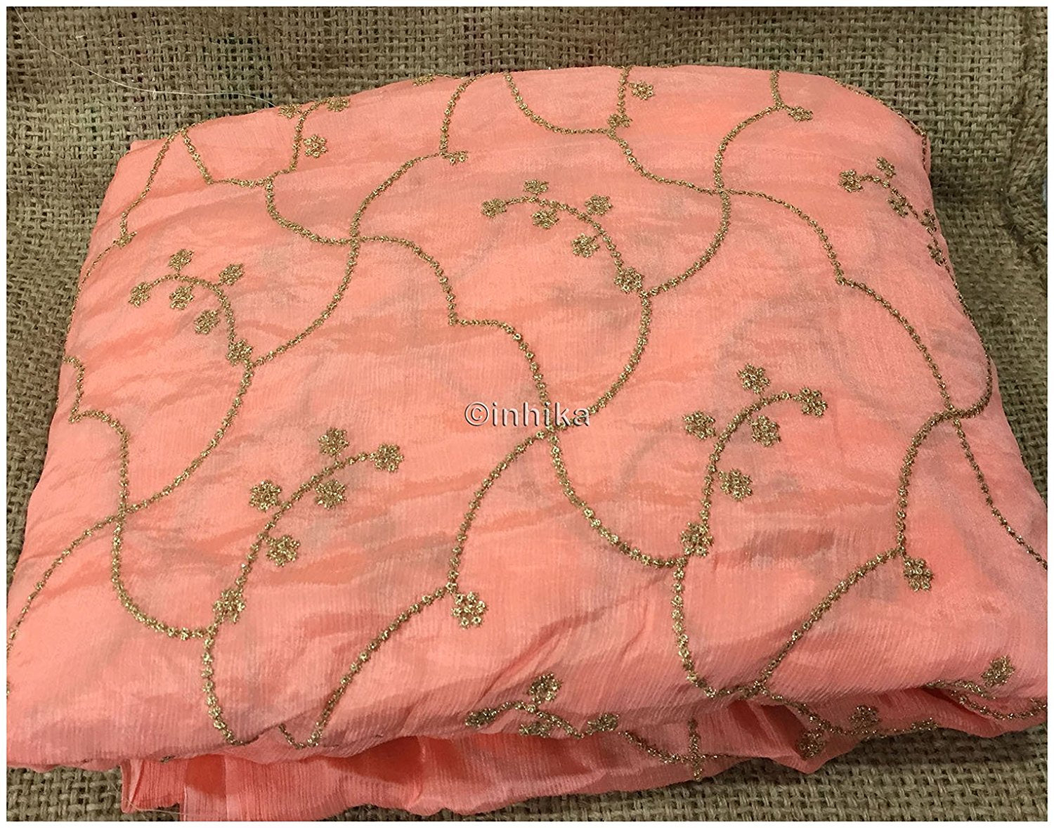 stitching material online buy fabric material online india Embroidery Chiffon Peach, Gold 42 inches Wide 9197