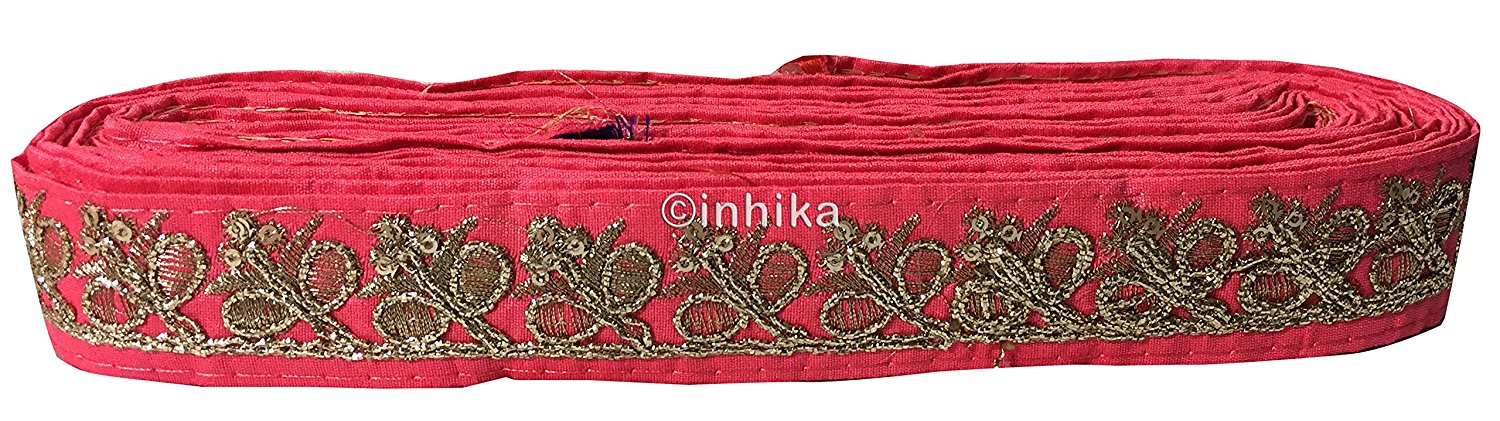 lace trim fabric bridal applique trim beaded lace Peach-Embroidery-Sequins-2-Inch-Wide-3278