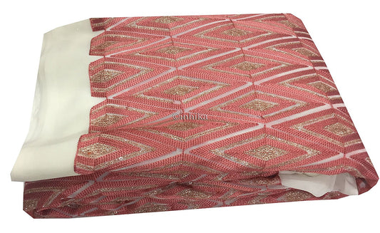 kutch embroidery blouse material online embroidery materials Georgette Off White, Peach, Gold 46 inches Wide 9192