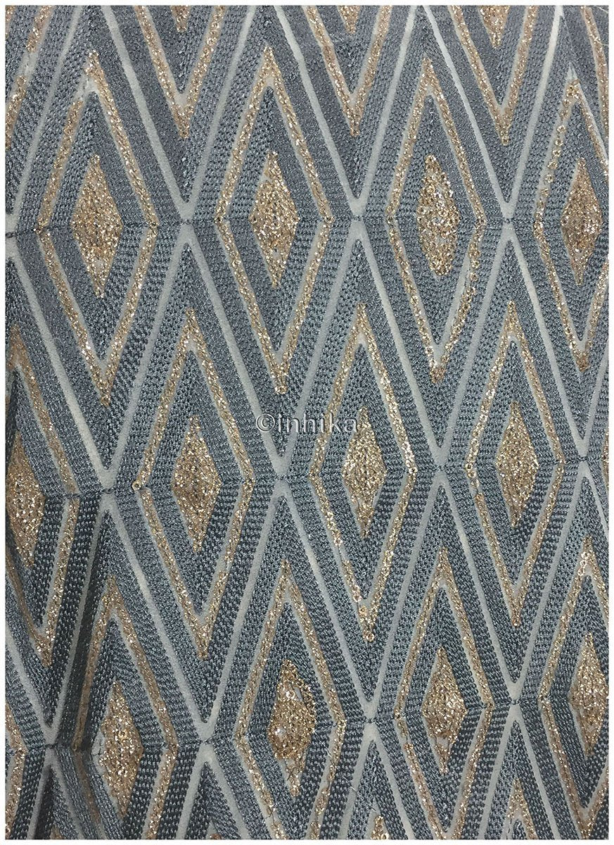 blouse material online embroidery fabric Georgette Off White, Bluish Grey, Gold 46 inches Wide 9193
