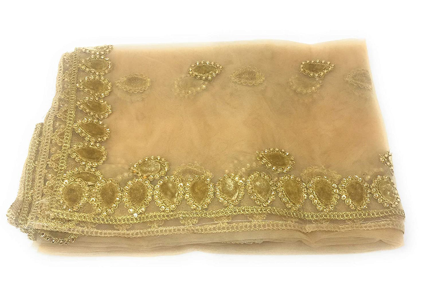 golden net dupatta for lehenga with velvet border stone work