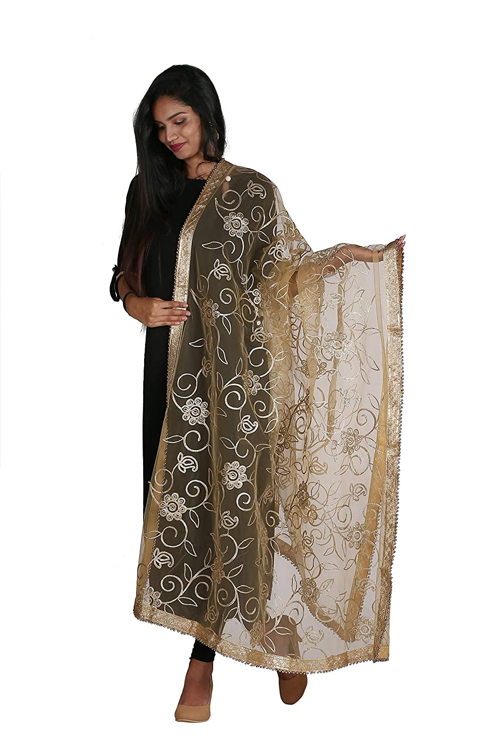 golden net dupatta online, gota patti embroidery