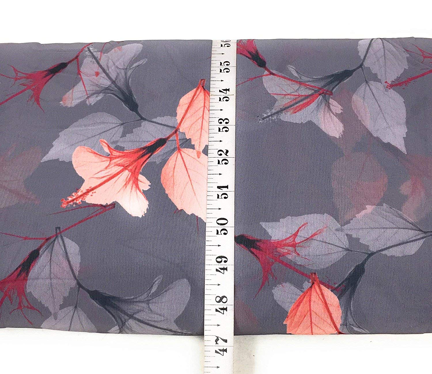 Grey Floral Pattern Digital Print Georgette Fabric