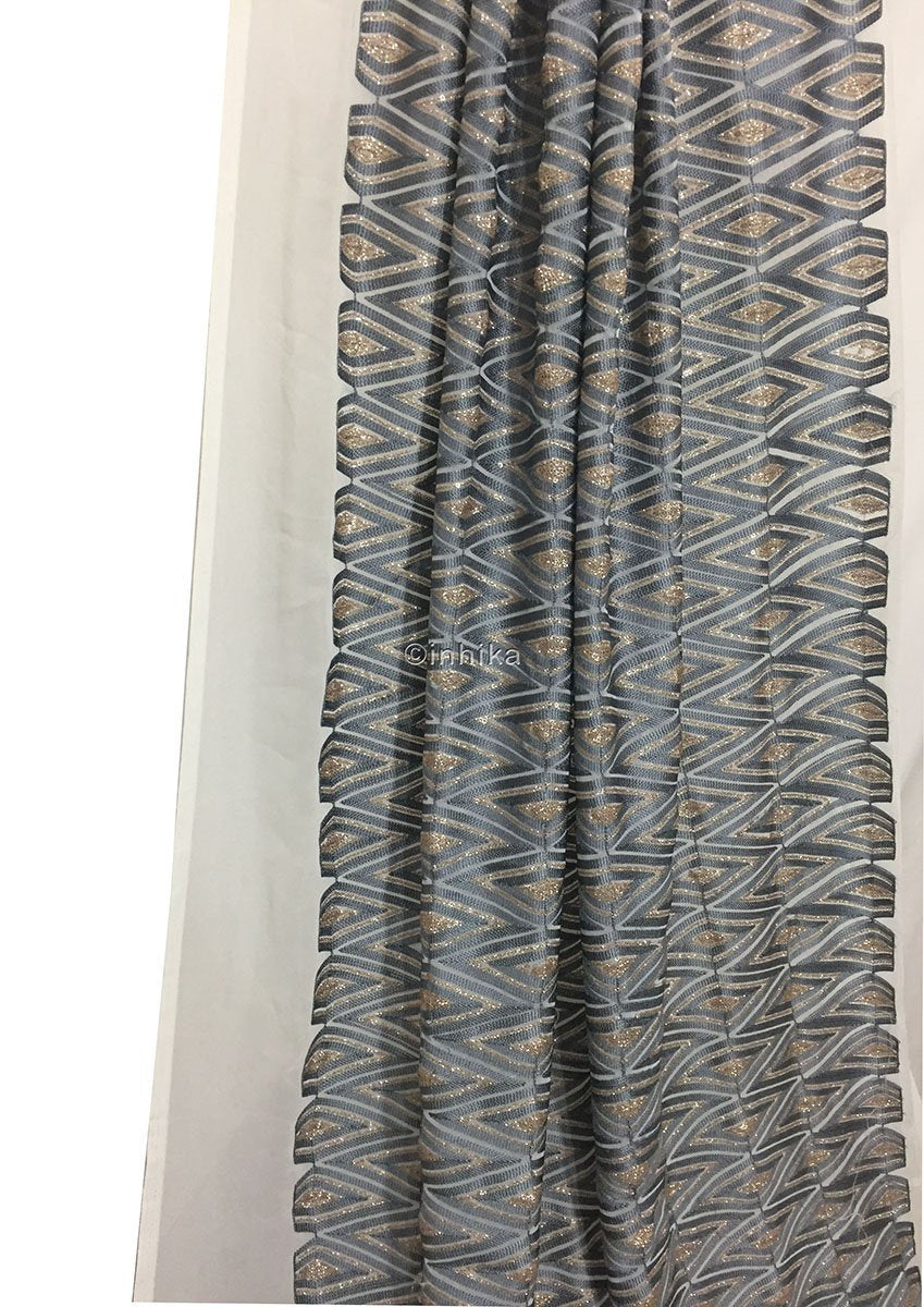 embroidery material online shopping embroidery fabric Georgette Off White, Bluish Grey, Gold 46 inches Wide 9193