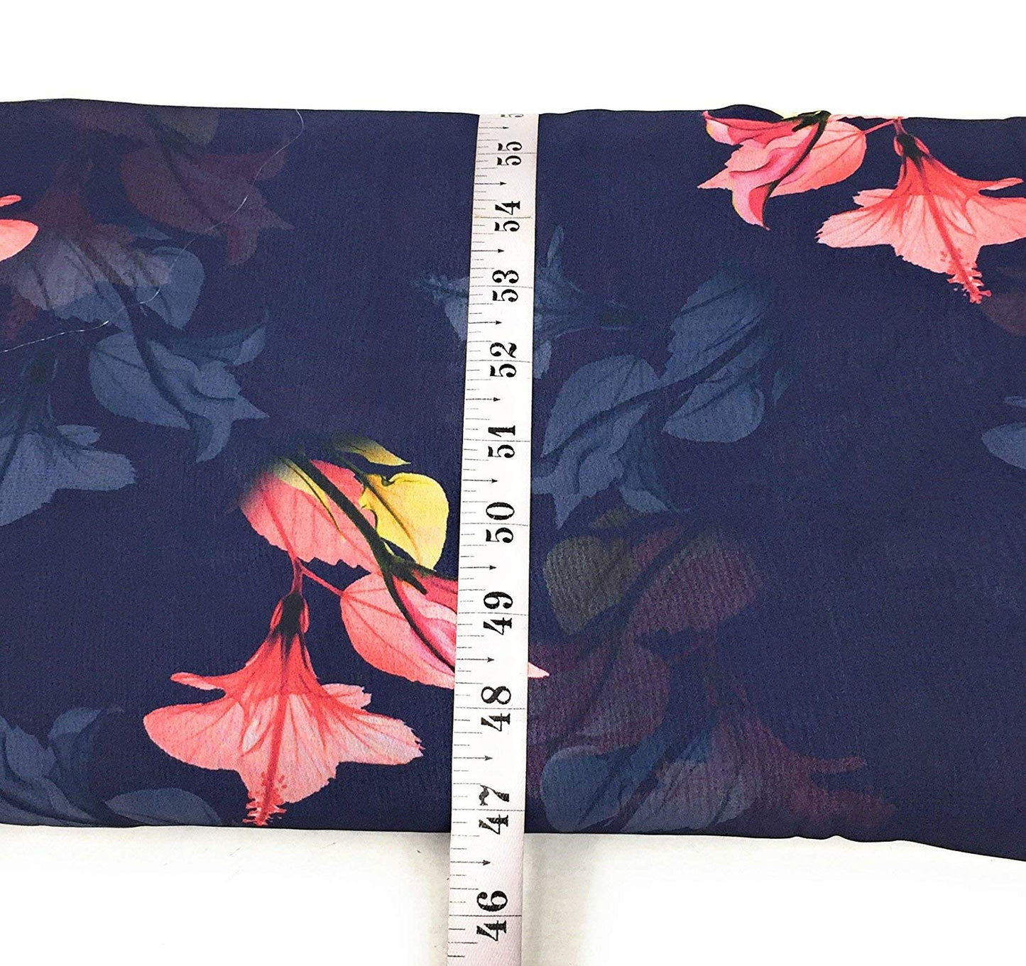Navy Blue Floral Print Georgette Fabric