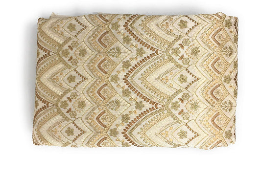 Beige Gold Embroidered Printed Silk Fabric