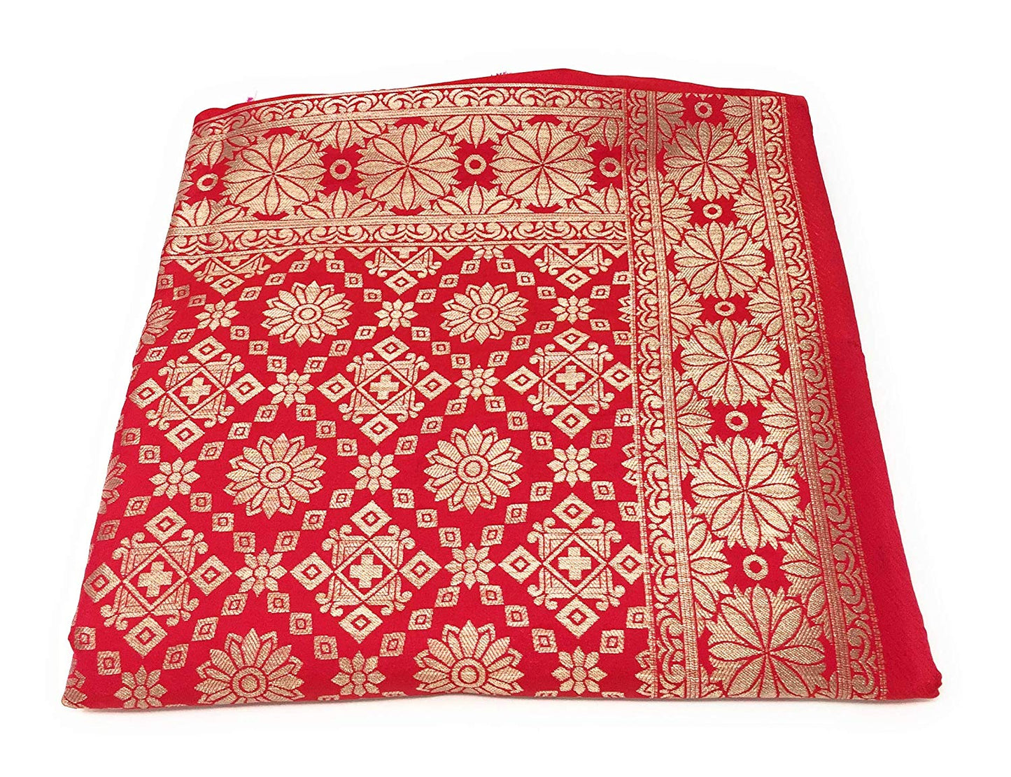 Banarasi Silk Dupatta in Red Pink Gold