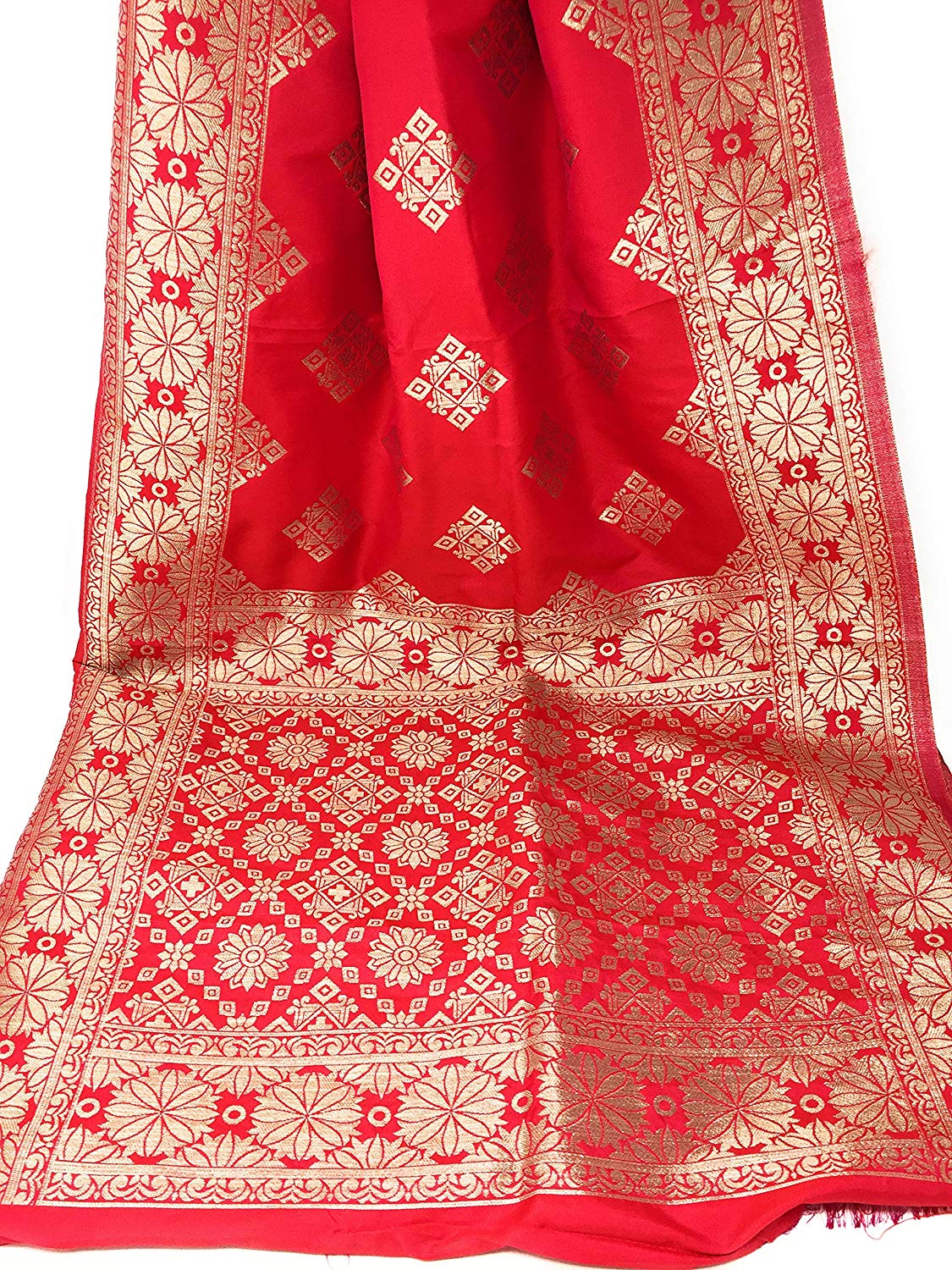 Banarasi Silk Dupatta in Red Pink Gold
