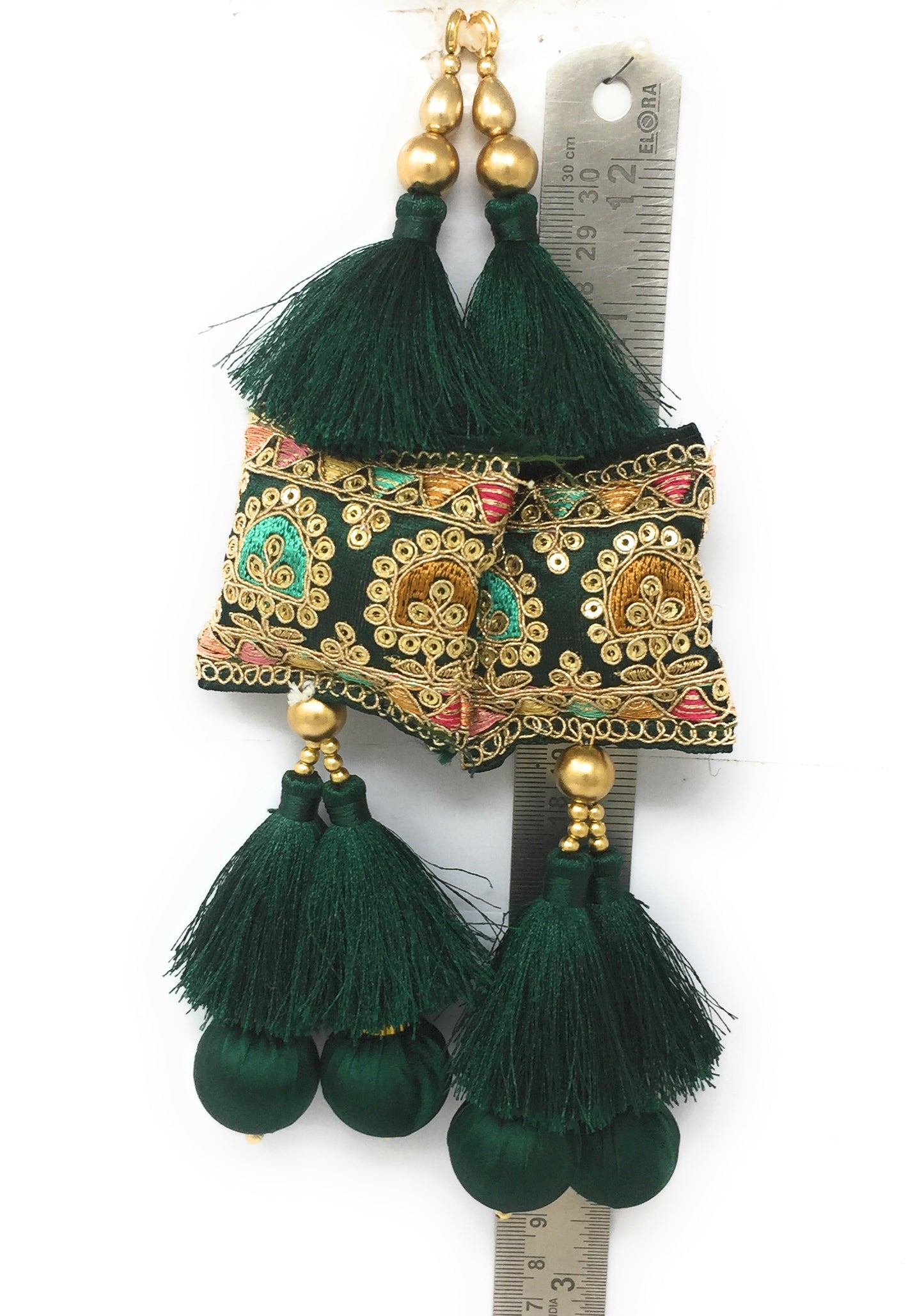 Bottle Green handmade cloth tassels for blouse - Set of 2