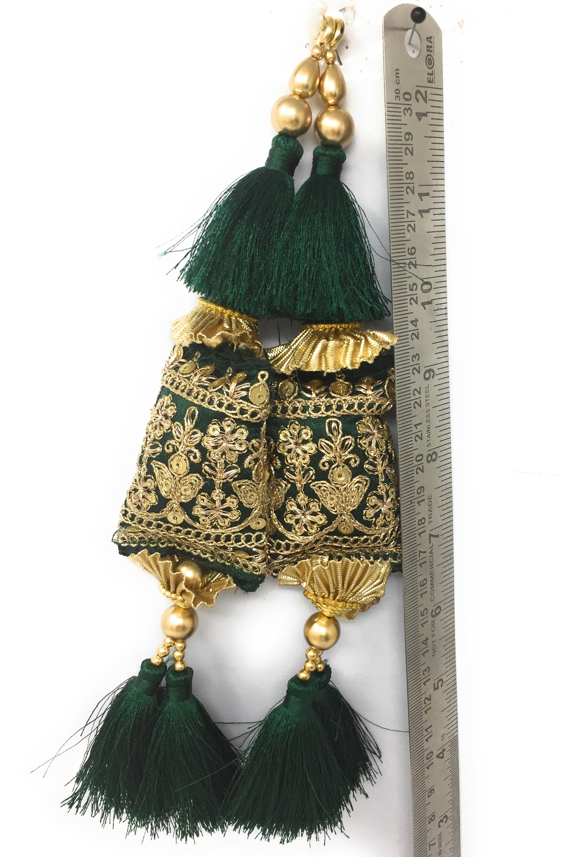 Bottle Green heavy blouse latkan with Pom Pom - Set of 2