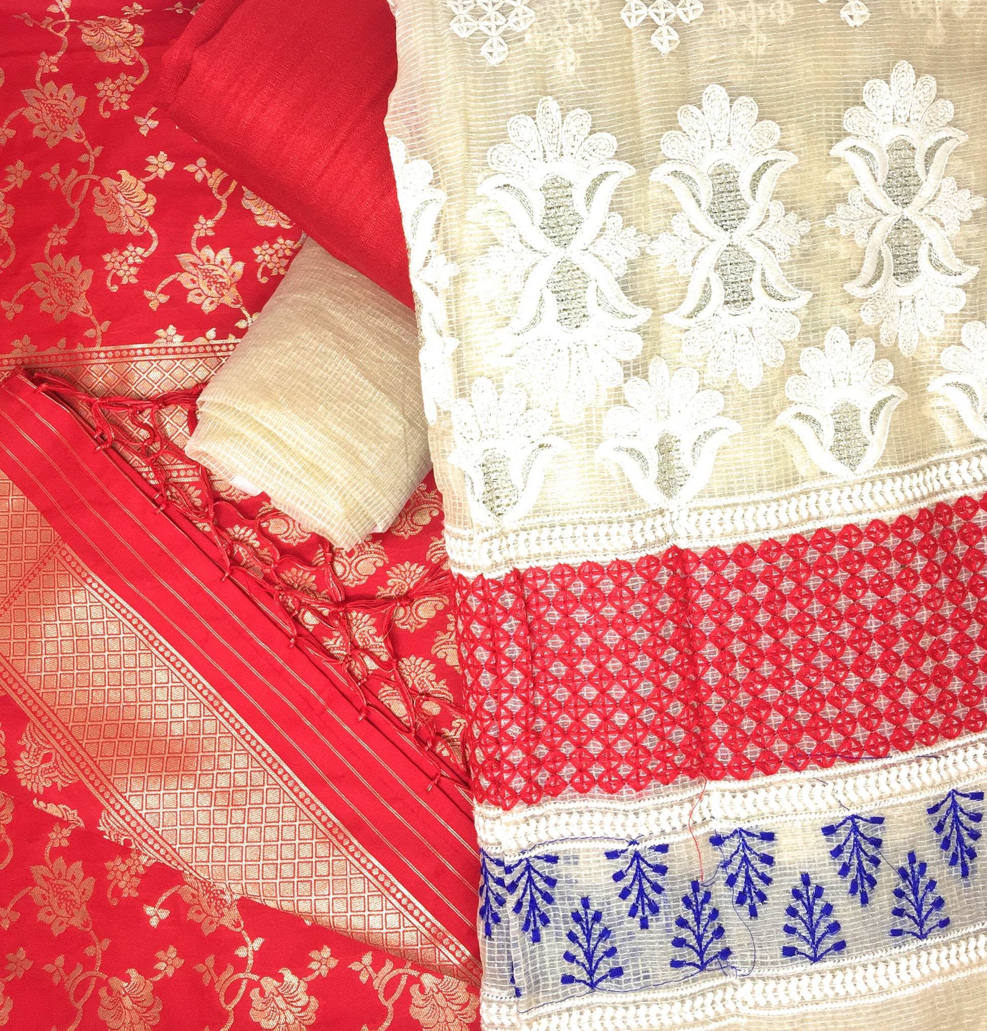 Red Dress Material With Banarsi Dupatta