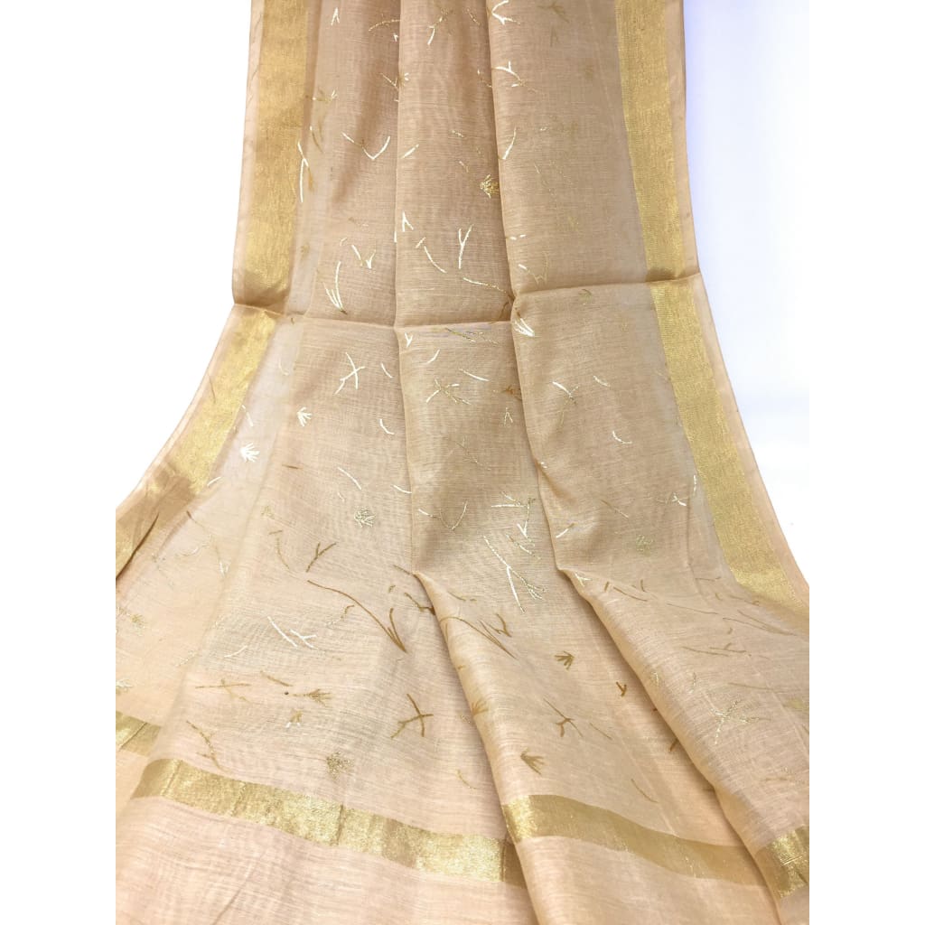 Beige Chanderi Dupatta Gold Foil Print - chanderi dupatta gold foil print dupatta