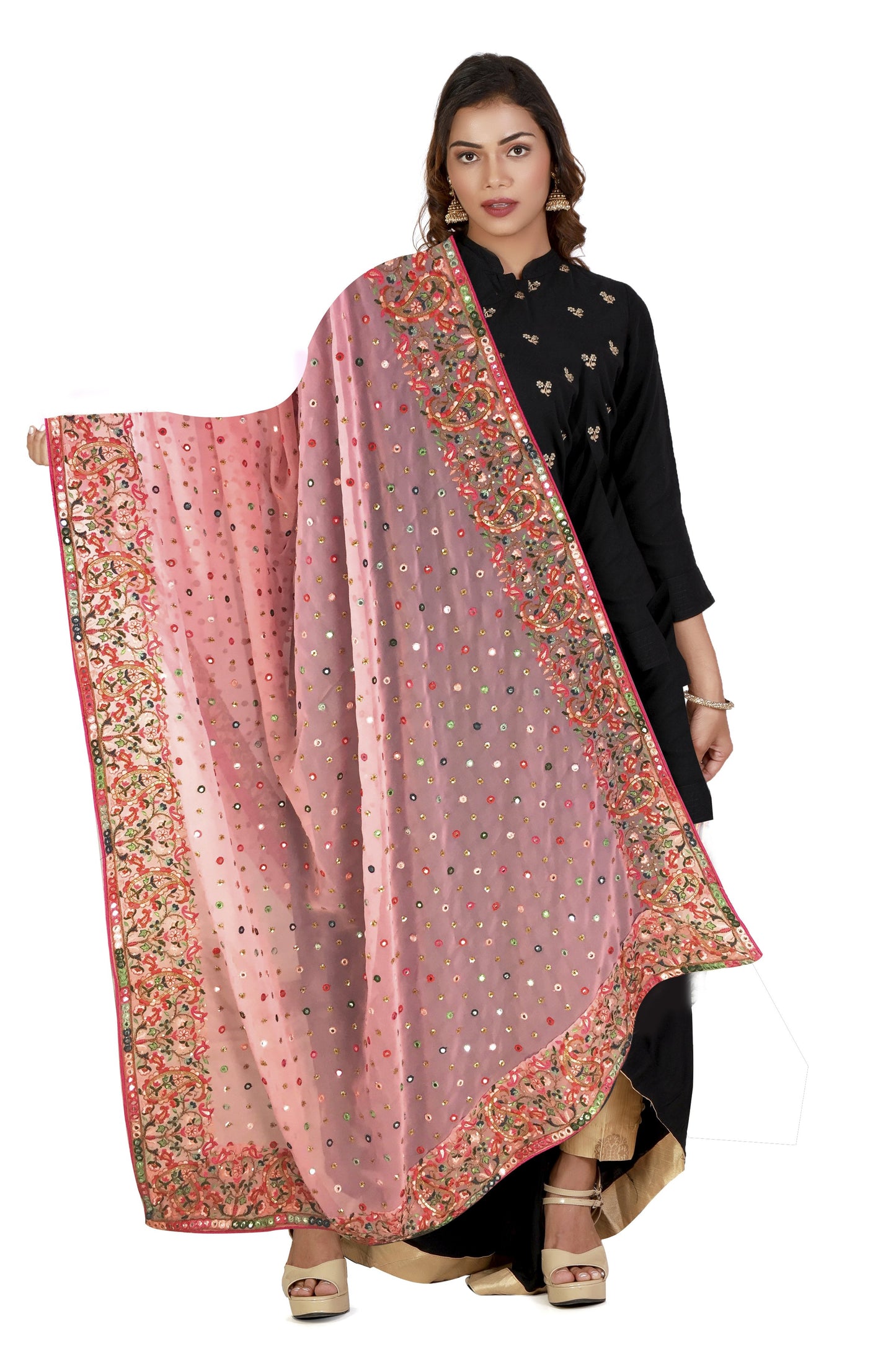 Heavy Pink Embroidered Dupatta
