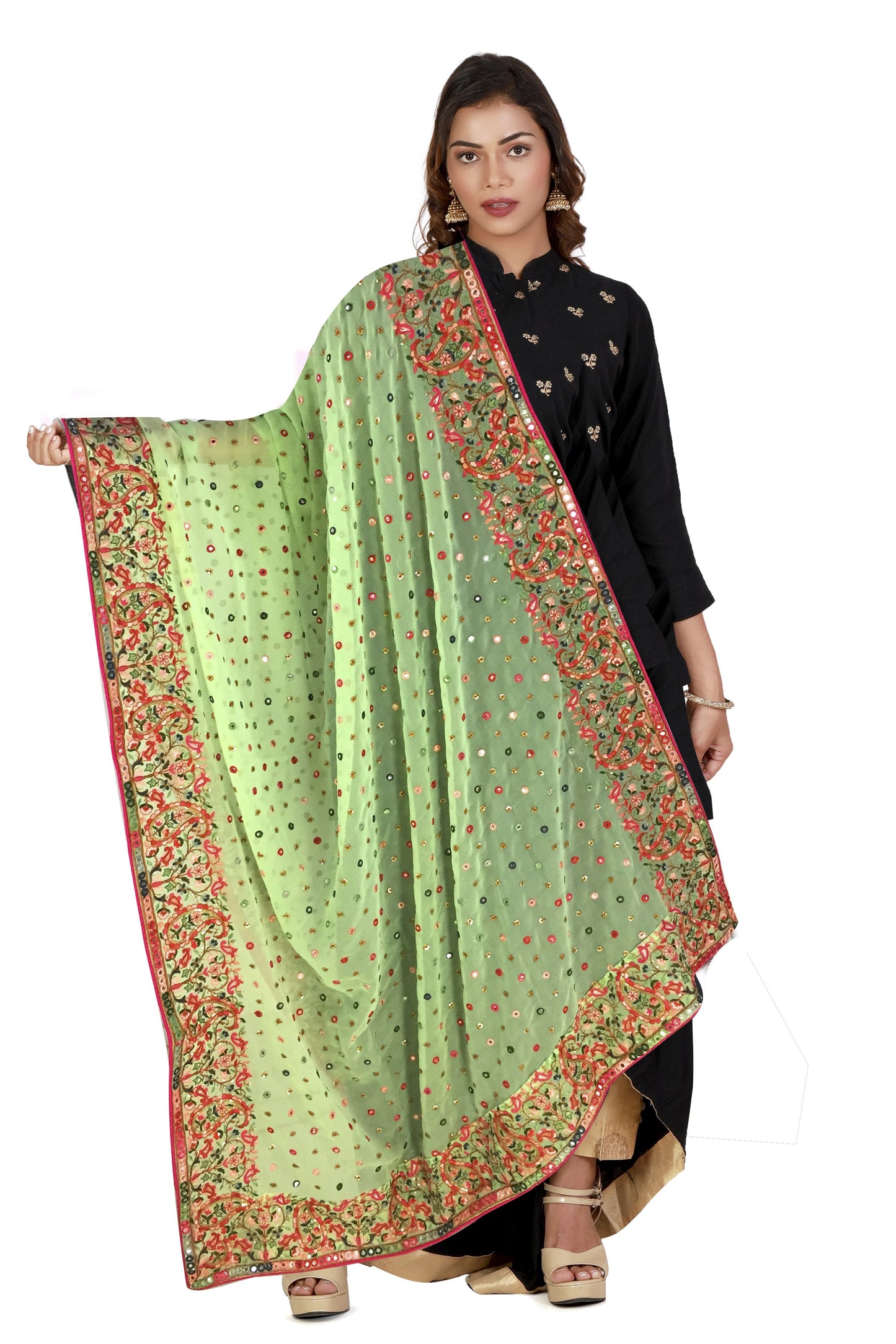 Heavy Light Green Embroidered Dupatta