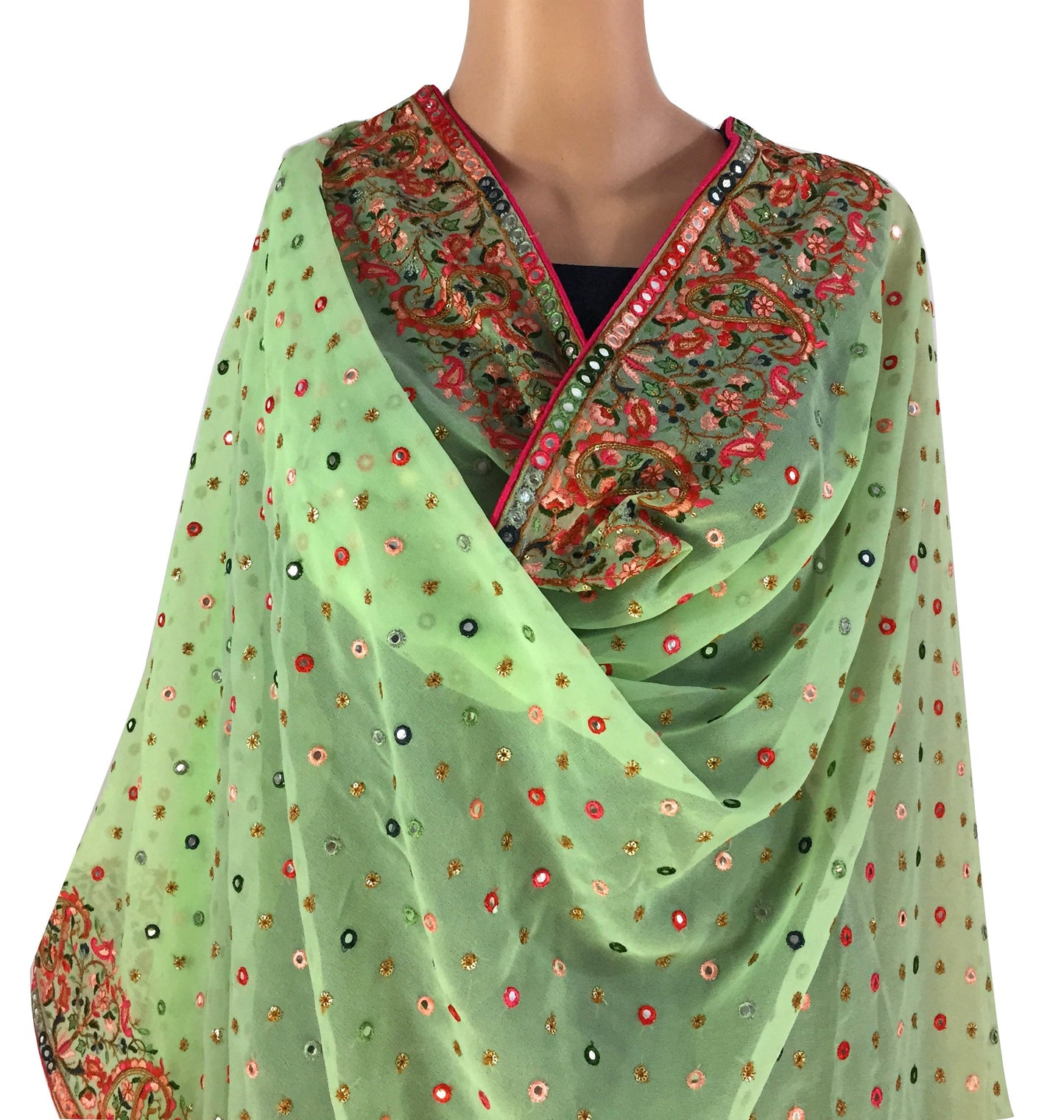Heavy Light Green Embroidered Dupatta