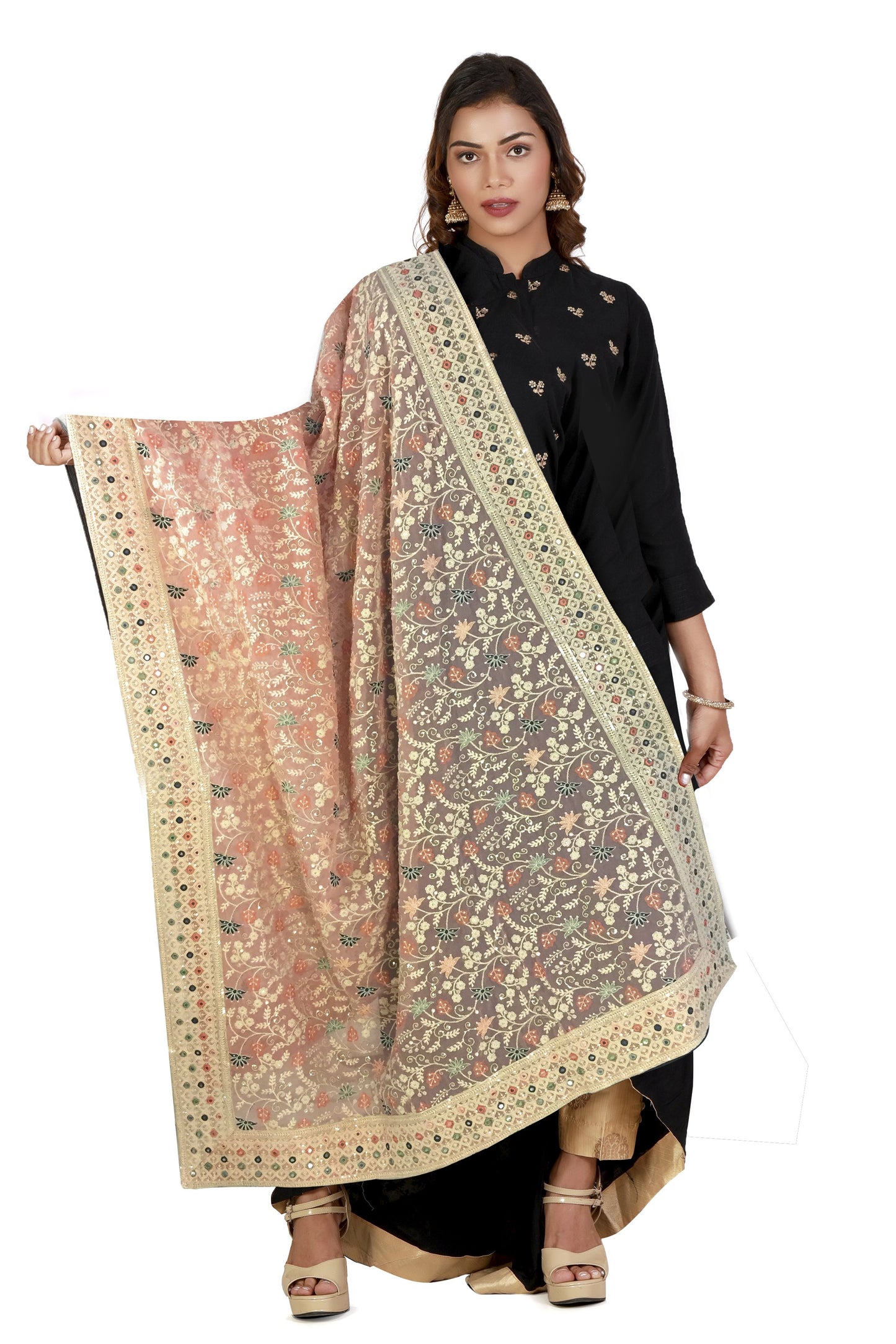 Heavy Pastel Pink Embroidered Dupatta