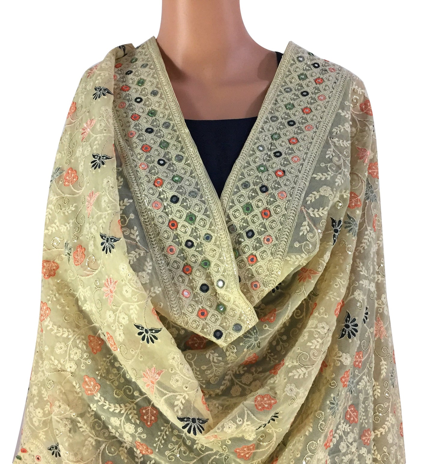 Heavy Cream Embroidered Dupatta