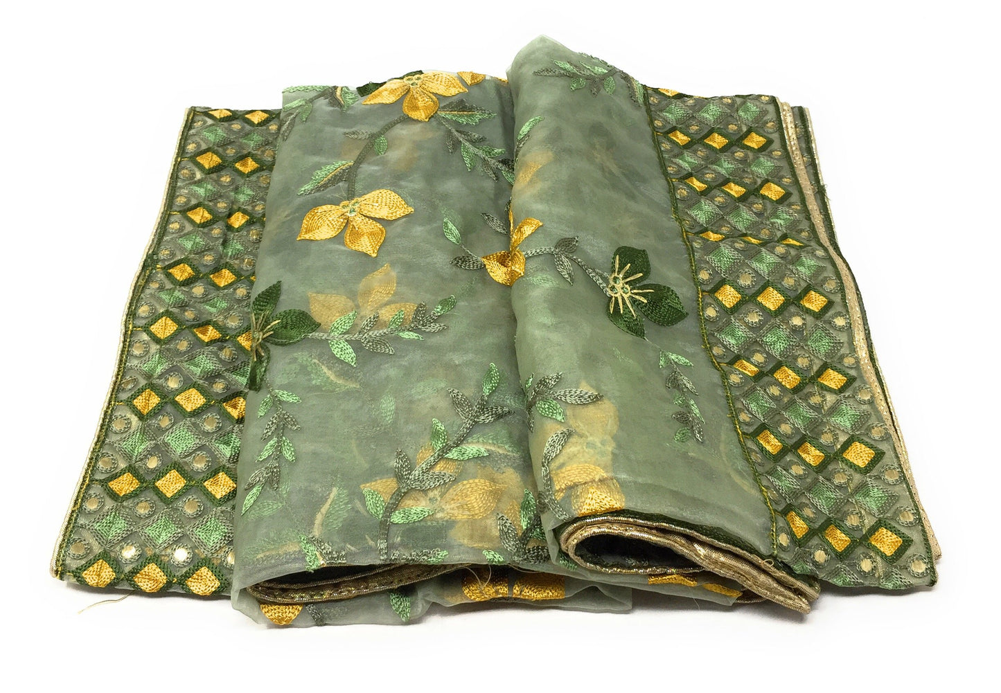 Green Heavy Organza Dupatta with Embroidery