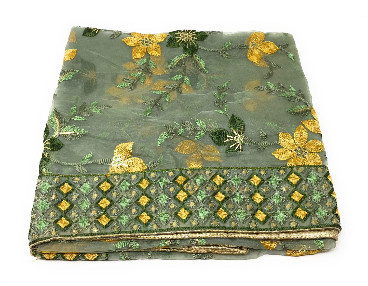 Green Heavy Organza Dupatta with Embroidery