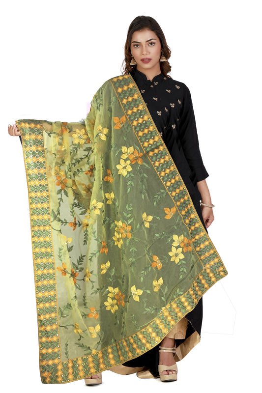 Yellow Heavy Organza Dupatta with Embroidery