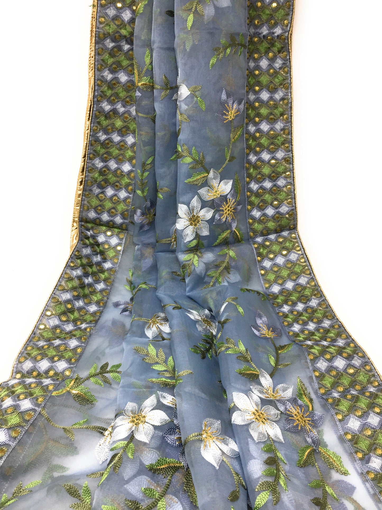 Blue Heavy Organza Dupatta with Embroidery