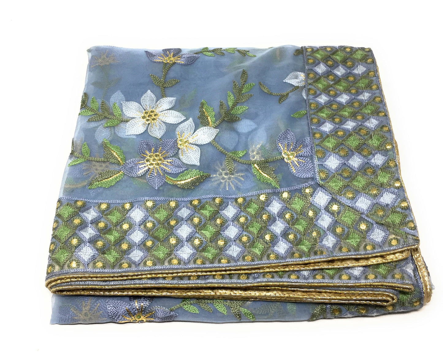 Blue Heavy Organza Dupatta with Embroidery