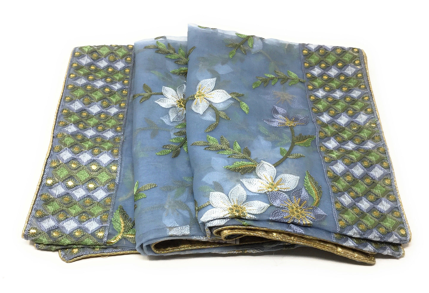 Blue Heavy Organza Dupatta with Embroidery