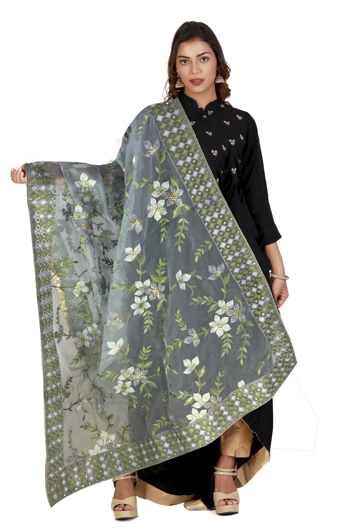 Blue Heavy Organza Dupatta with Embroidery