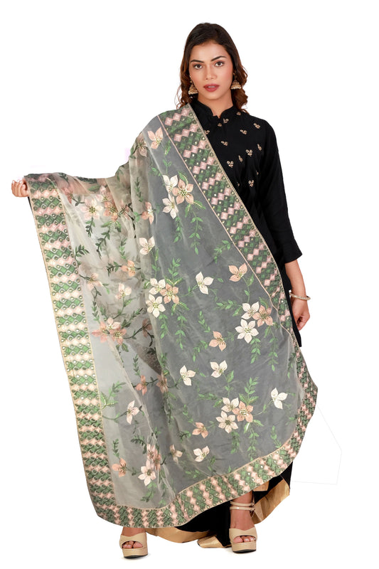 Peach Heavy Organza Dupatta with Embroidery