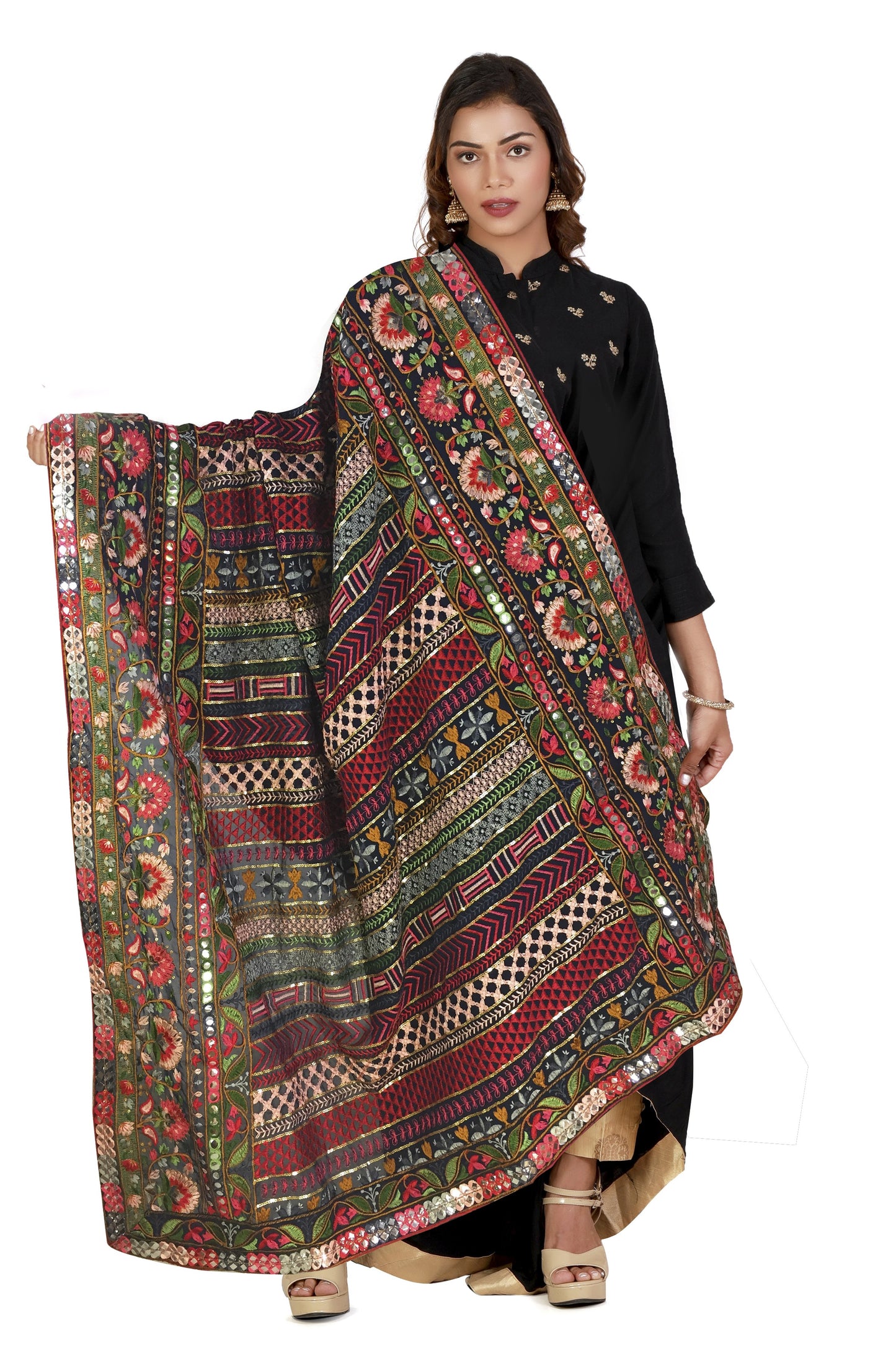 Heavy Work Dupatta on Navy Blue Georgette