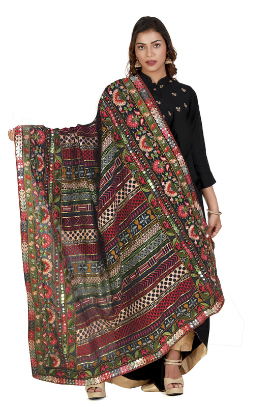 Heavy Work Dupatta on Navy Blue Georgette