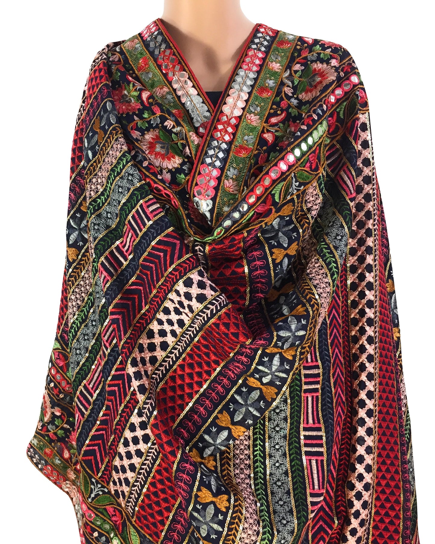 Heavy Work Dupatta on Navy Blue Georgette