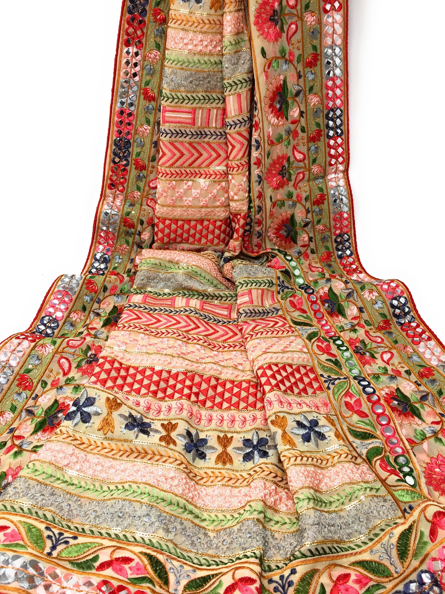 Heavy Work Dupatta on Cream Georgette