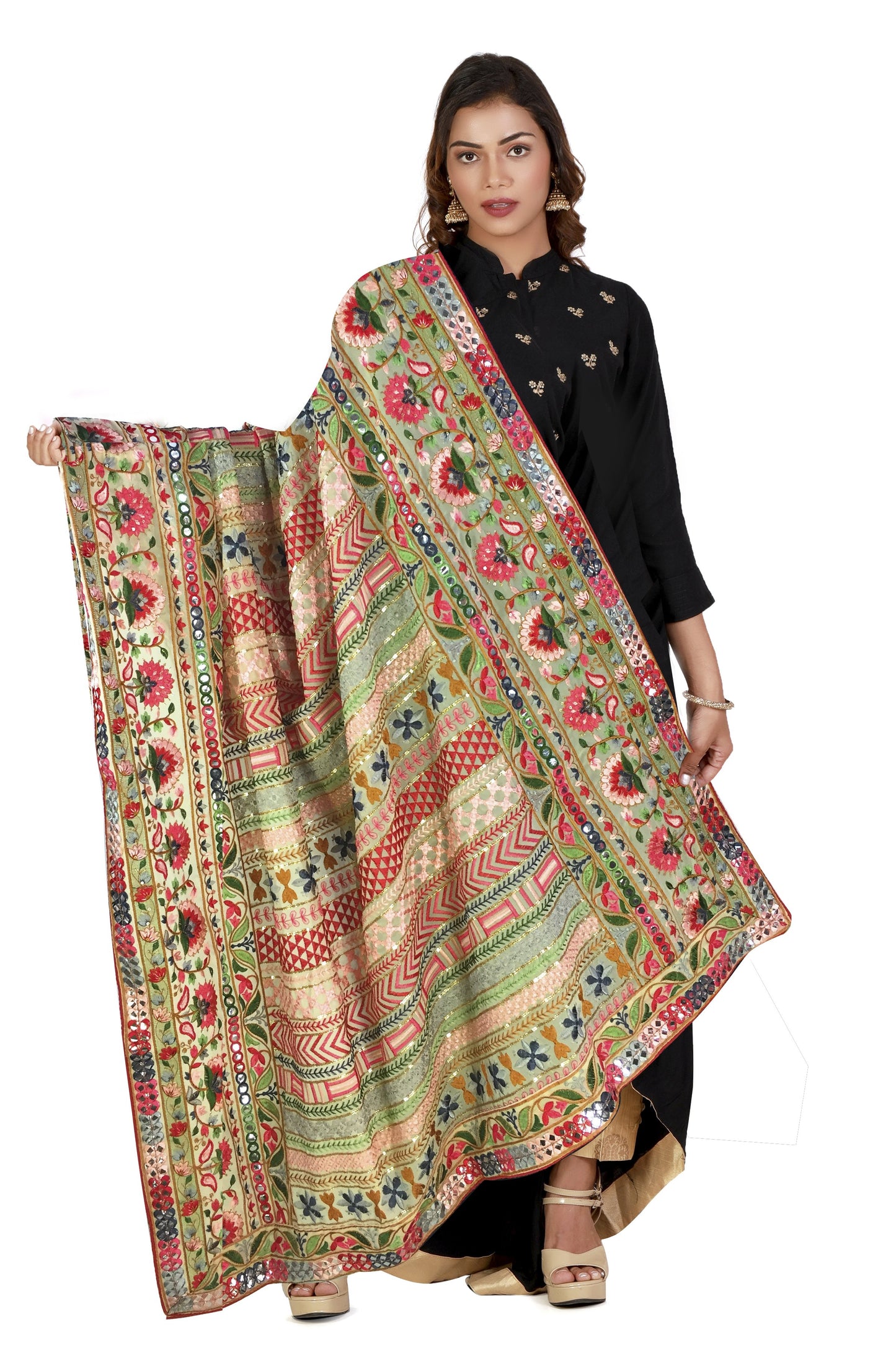Heavy Work Dupatta on Cream Georgette