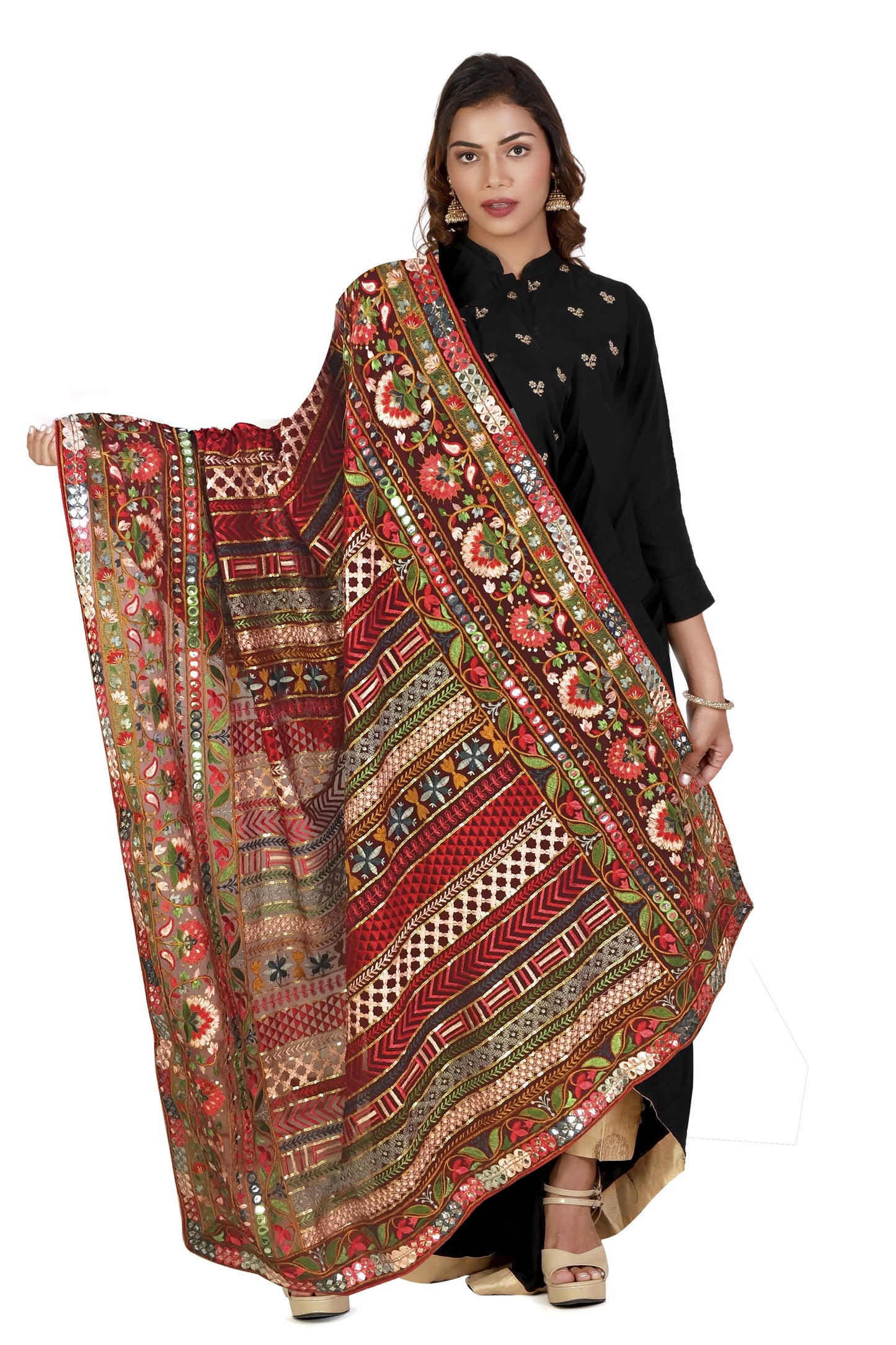 Heavy Embroidery Dupatta on Red Georgette