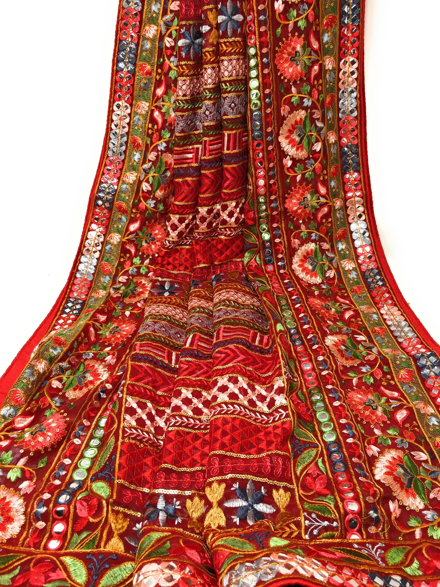 Heavy Embroidery Dupatta on Red Georgette