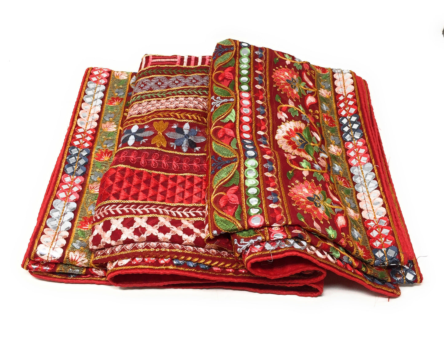 Heavy Embroidery Dupatta on Red Georgette