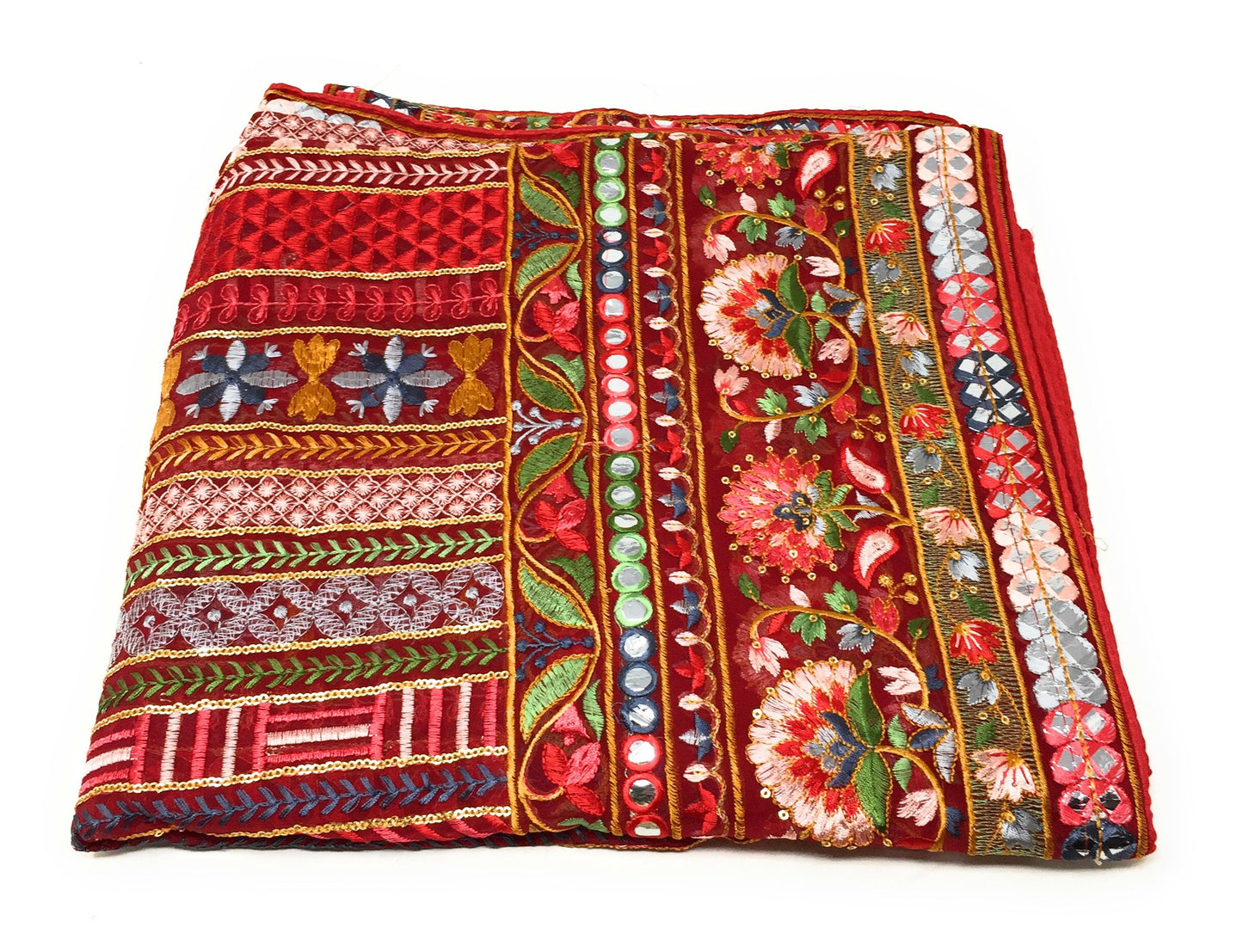 Heavy Embroidery Dupatta on Red Georgette